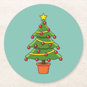 Christmas Tree Round Paper Coaster