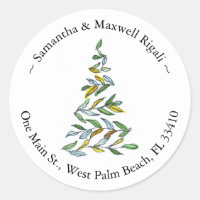 Christmas Tree Round Return Address Labels