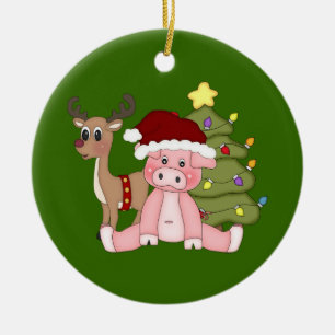 Christmas Tree & Rudolf Pig Ornament