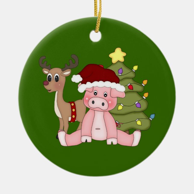 Christmas Tree & Rudolf Pig Ornament (Front)