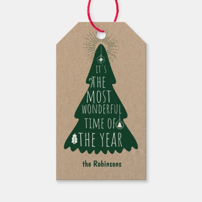 Christmas Tree Rustic Personalised Gift Tags (Front)