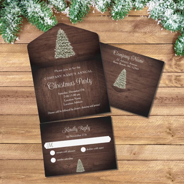 Christmas Tree Rustic Wood Company Holiday Party All In One Invitation (Creator Uploaded)