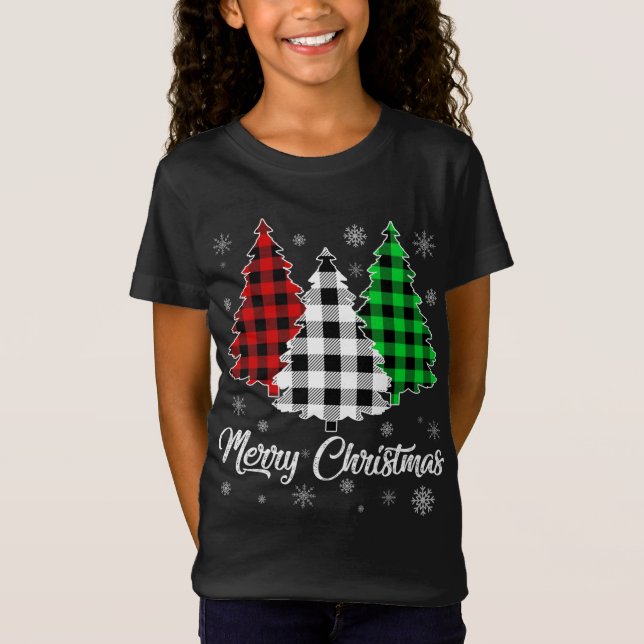 Christmas Tree Santa Buffalo Plaid Print Merry Chr T-Shirt (Front)