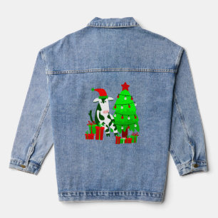 christmas tree santa claus cow  denim jacket