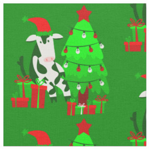 christmas tree santa claus cow fabric