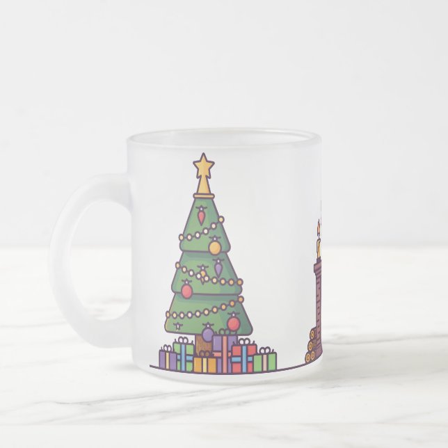 christmas Tree Santa claus white elephant gift  Frosted Glass Coffee Mug (Left)