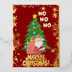 Christmas tree Santa customisable gold Foil Holiday Postcard