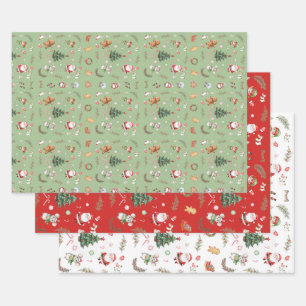 Christmas Tree Santa cute character holiday design Wrapping Paper Sheet