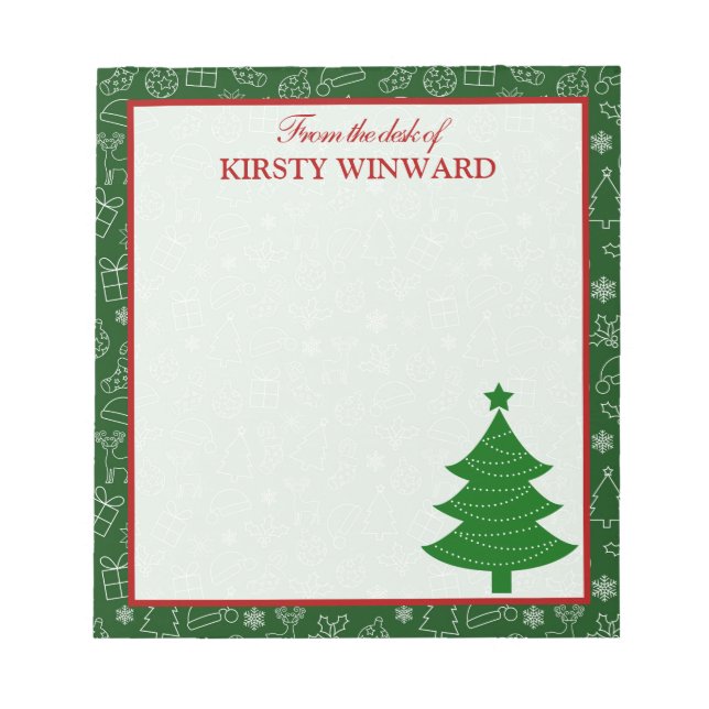 Christmas Tree, Santa Hat and Presents Pattern Notepad (Front)