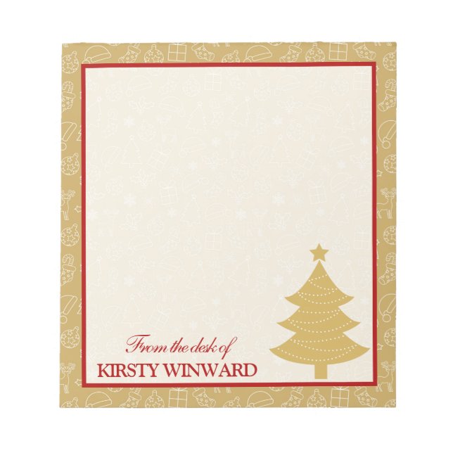 Christmas Tree, Santa Hat and Presents Pattern Notepad (Front)
