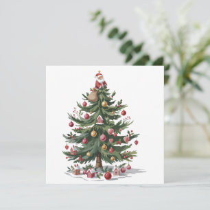 Christmas Tree Santa Merry Christmas Holiday Card