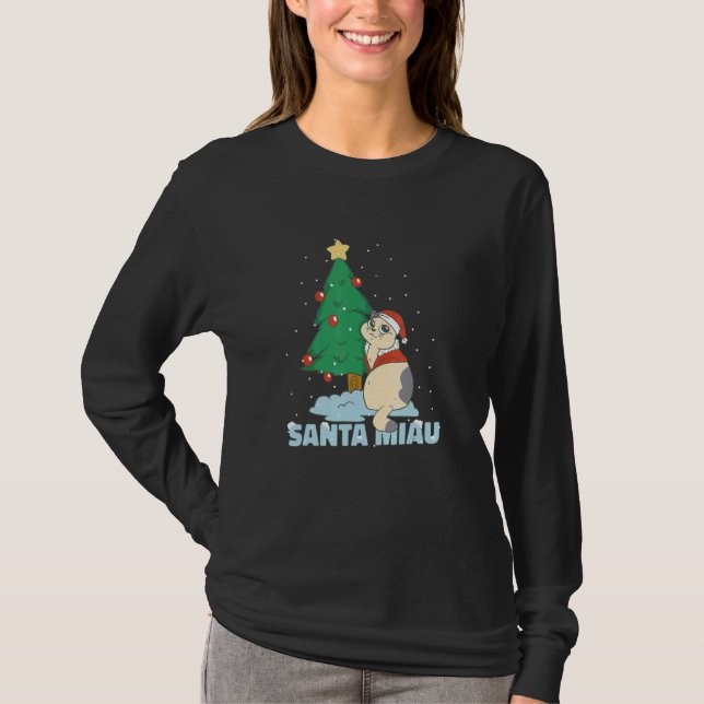 Christmas Tree Santa Miau Cat T-Shirt (Front)