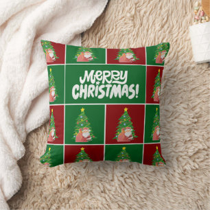 Christmas tree   Santa   red green Cushion