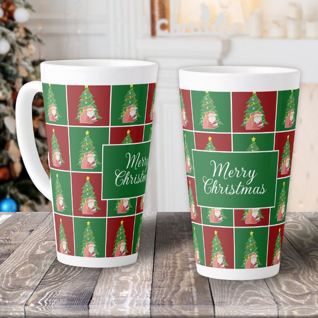Christmas tree | Santa | red-green customisable Latte Mug (Creator Uploaded)