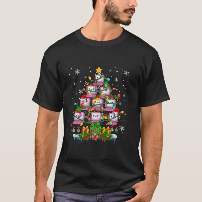 Christmas Tree Santa Reindeer Elf Computers IT Man T-Shirt (Front)