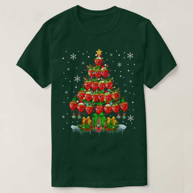 Christmas Tree Santa Strawberries Xmas Light Vegan T-Shirt (Design Front)