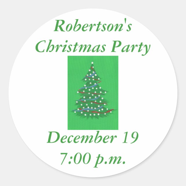 Christmas tree, save the date party stickers (Front)