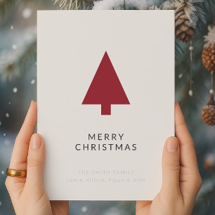Christmas Tree   Scandi Minimalist Simple Burgundy Holiday Card
