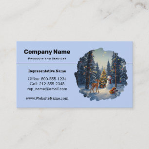 Christmas Tree Scene Cute Deer Fawn Snowman Business Card