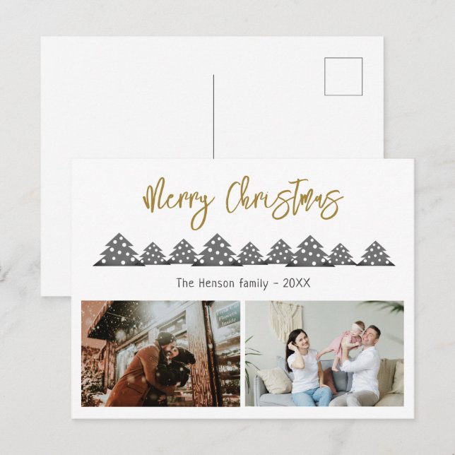 Christmas Tree Script Family 2 Photo  Holiday Postcard (Front/Back)
