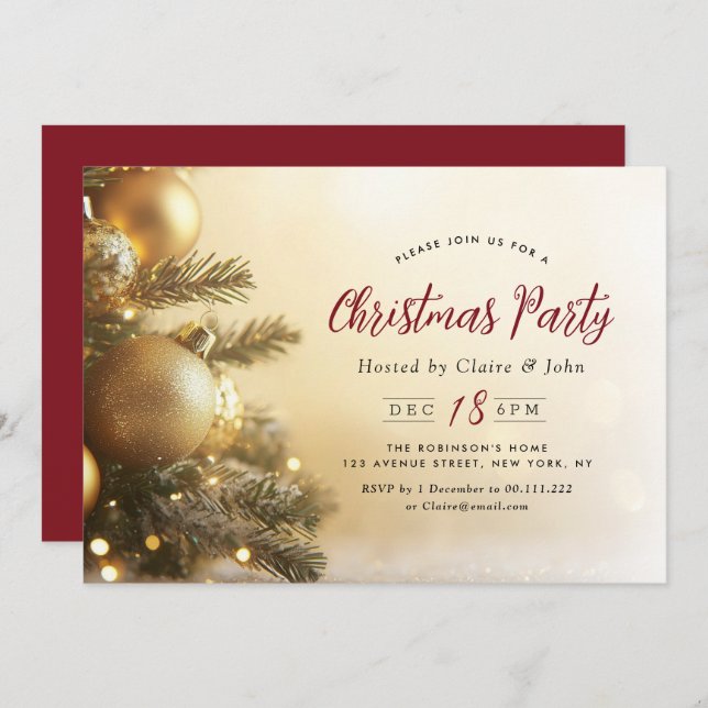 christmas tree script holiday party invitation (Front/Back)