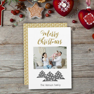 Christmas Tree Script Minimalist Family Photo Holiday Card