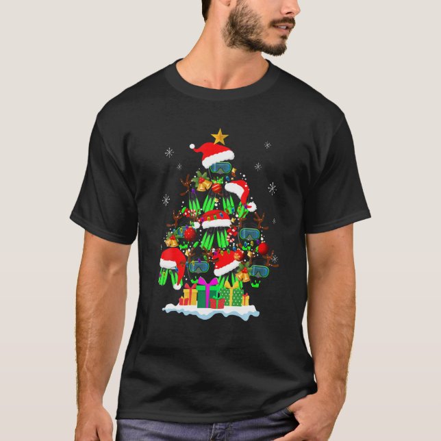 Christmas Tree Scuba Diving Santa Hat Family Xmas T-Shirt (Front)