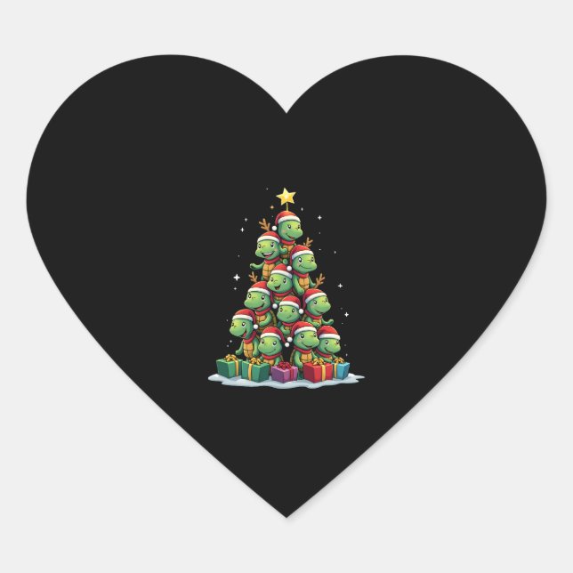 Christmas Tree Sea Turtle Turtles Tortoise T-Shirt Heart Sticker (Front)