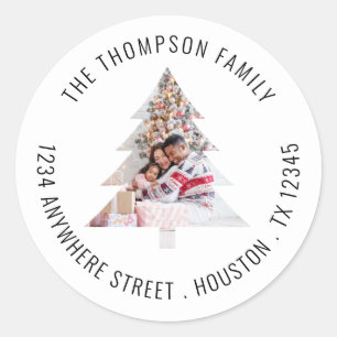 Christmas Tree Shape Photo Return Name Address Classic Round Sticker