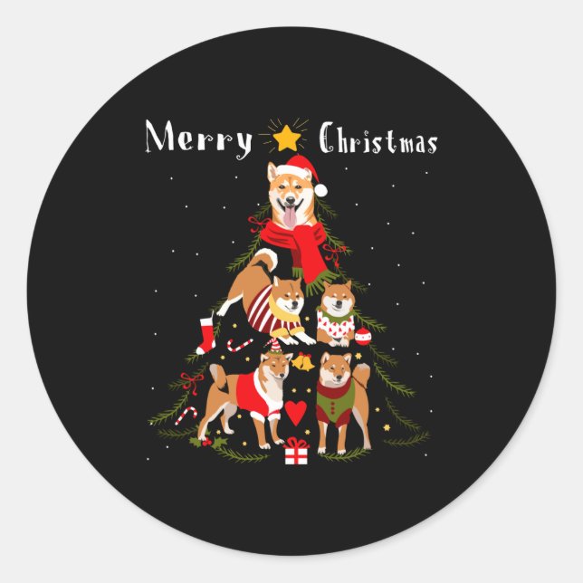 Christmas Tree Shiba Inu Lover Xmas Dog Owner New  Classic Round Sticker (Front)