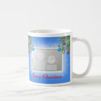 Christmas Tree Shine on Blue 2-Photo Frame Coffee Mug