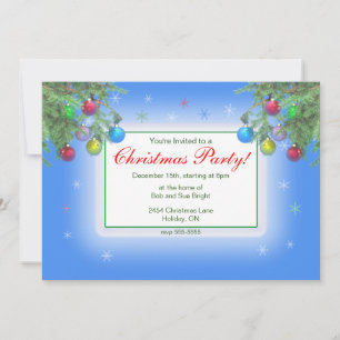 Christmas Tree Shine on Blue Party Invitation