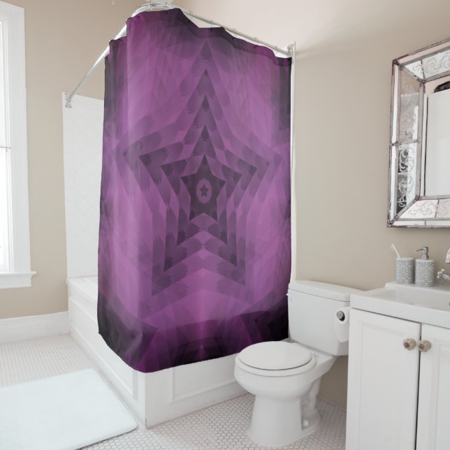 Christmas Tree Silhouette & Purple Star Gradient Shower Curtain (In Situ)