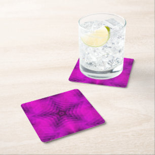 Christmas Tree Silhouette & Purple Star Gradient Square Paper Coaster