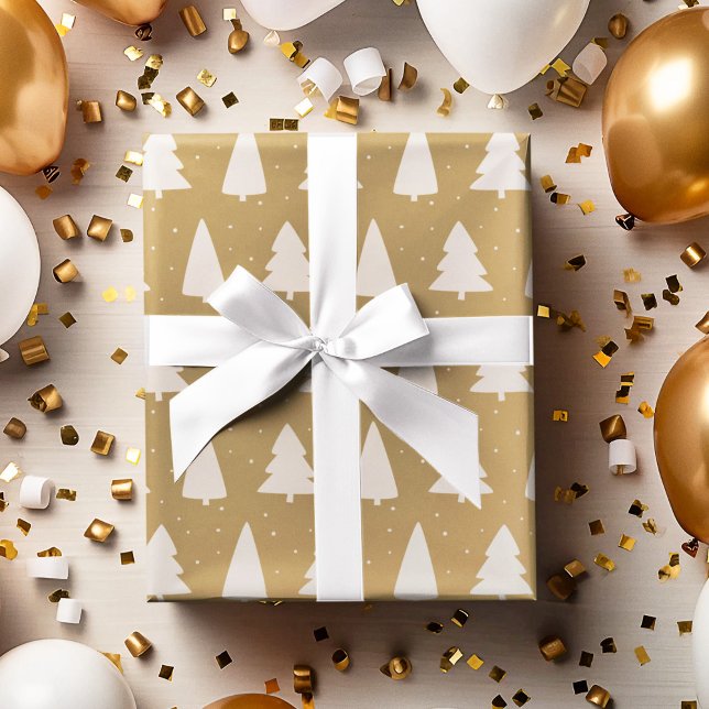 Christmas tree silhouettes white & gold wrapping paper (Creator Uploaded)