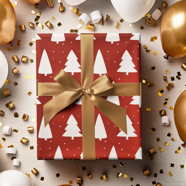 Christmas tree silhouettes white & red wrapping paper (Creator Uploaded)