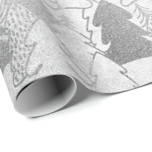 Christmas Tree Silver Grey Fancy Glitter Cottage Wrapping Paper