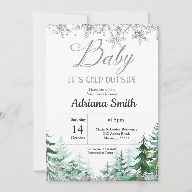 Christmas Tree Silver Snowflakes Baby Shower Invitation (Front)