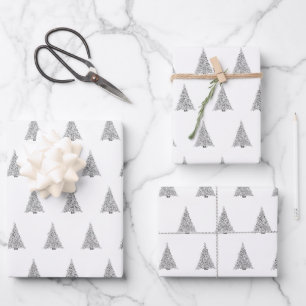 Christmas tree silver sparkle stylish wrapping paper sheet