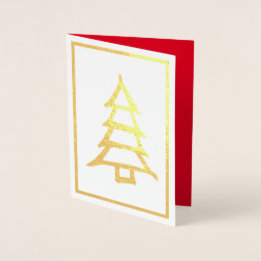 Christmas Tree Simple Minimalism Red Interior Foil Card