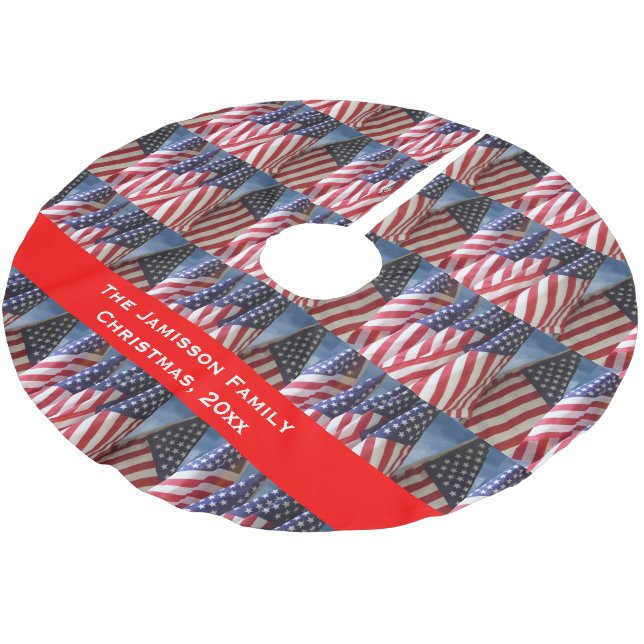 Christmas Tree Skirt, American Flags, Personalised Brushed Polyester Tree Skirt (Angled)