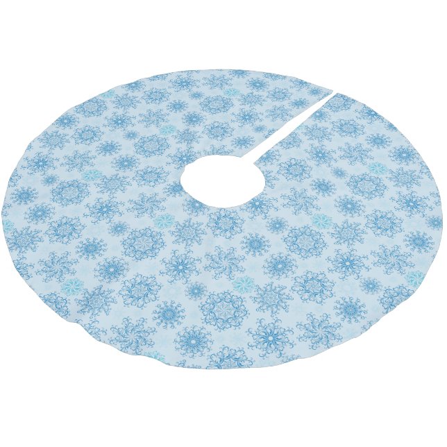 Christmas Tree Skirt-Blue Snowflakes Brushed Polyester Tree Skirt (Angled)