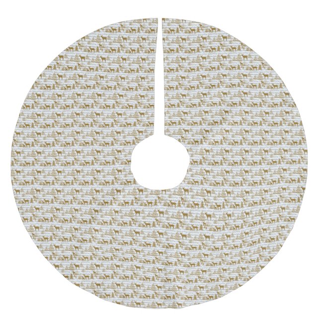 Christmas Tree Skirt/Christmas Trees and Deer Brushed Polyester Tree Skirt (Front)
