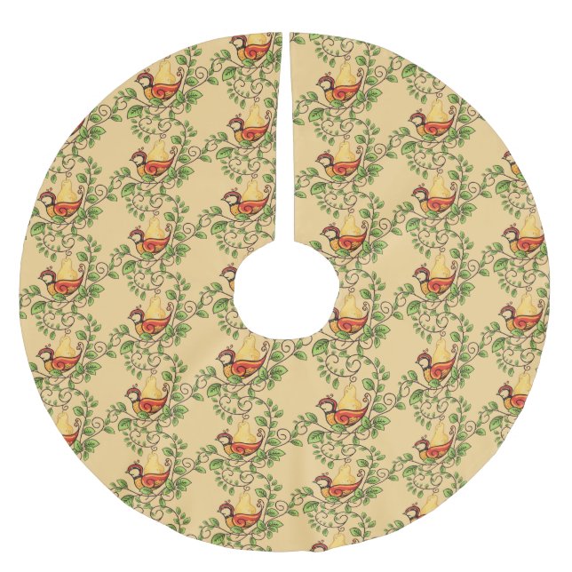 Christmas Tree Skirt-Partridge Brushed Polyester Tree Skirt (Front)