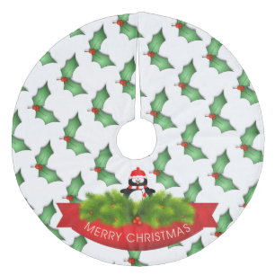 Christmas Tree Skirt/Penguins and Hollies Fleece Tree Skirt
