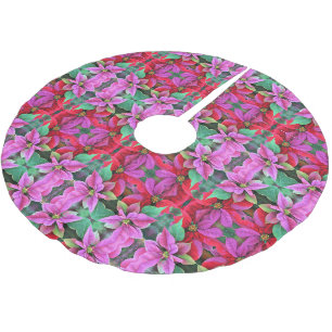 Christmas Tree Skirt - Pink/Red Poinsettias.