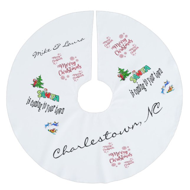 Christmas Tree Skirt Santa is Coming to Town  (Front)