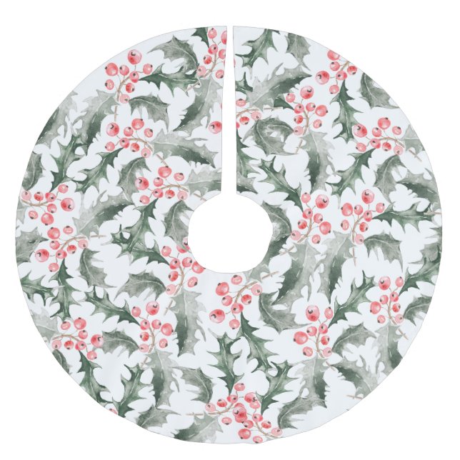 Christmas Tree Skirts Festive Holly and Berries (Front)