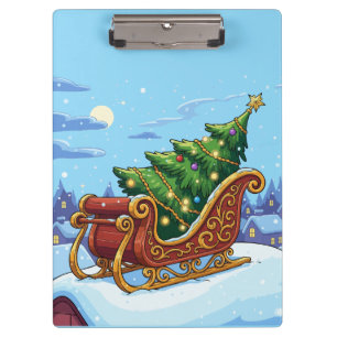 "Christmas Tree Sleigh Winter Snow Scene Holiday Clipboard