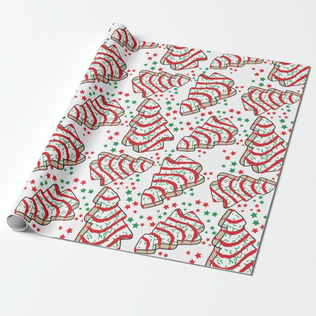 Christmas Tree Snack Cake Wrapping Paper (Unrolled)